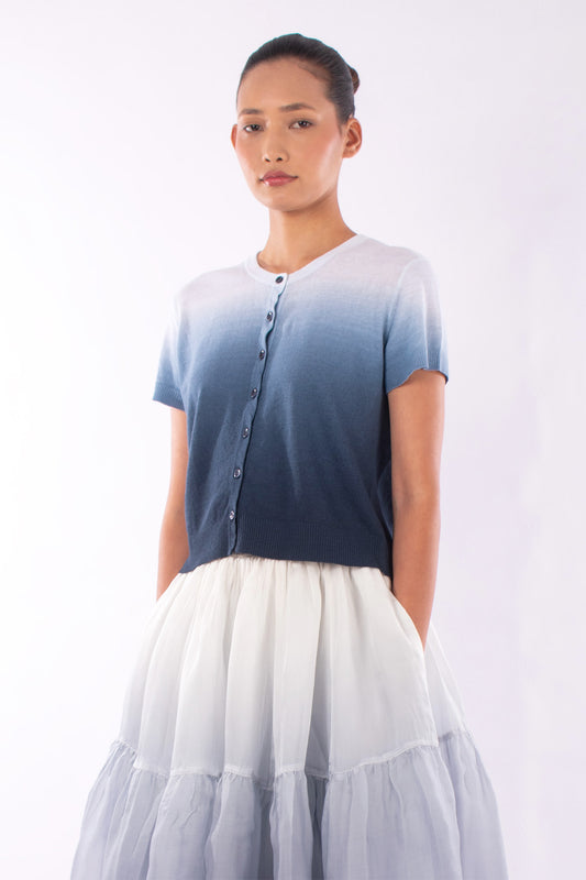 #1208 Cropped Short Sleeve Cardigan In Linen And Organic Cotton- Marritimo Ombre — Lars Andersson, view 2