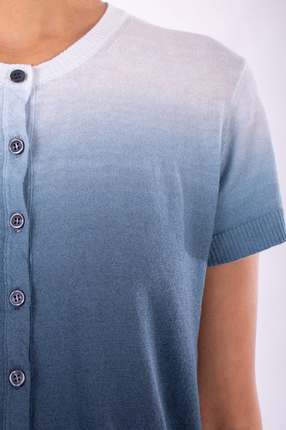 #1208 Cropped Short Sleeve Cardigan In Linen And Organic Cotton- Marritimo Ombre — Lars Andersson, view 4