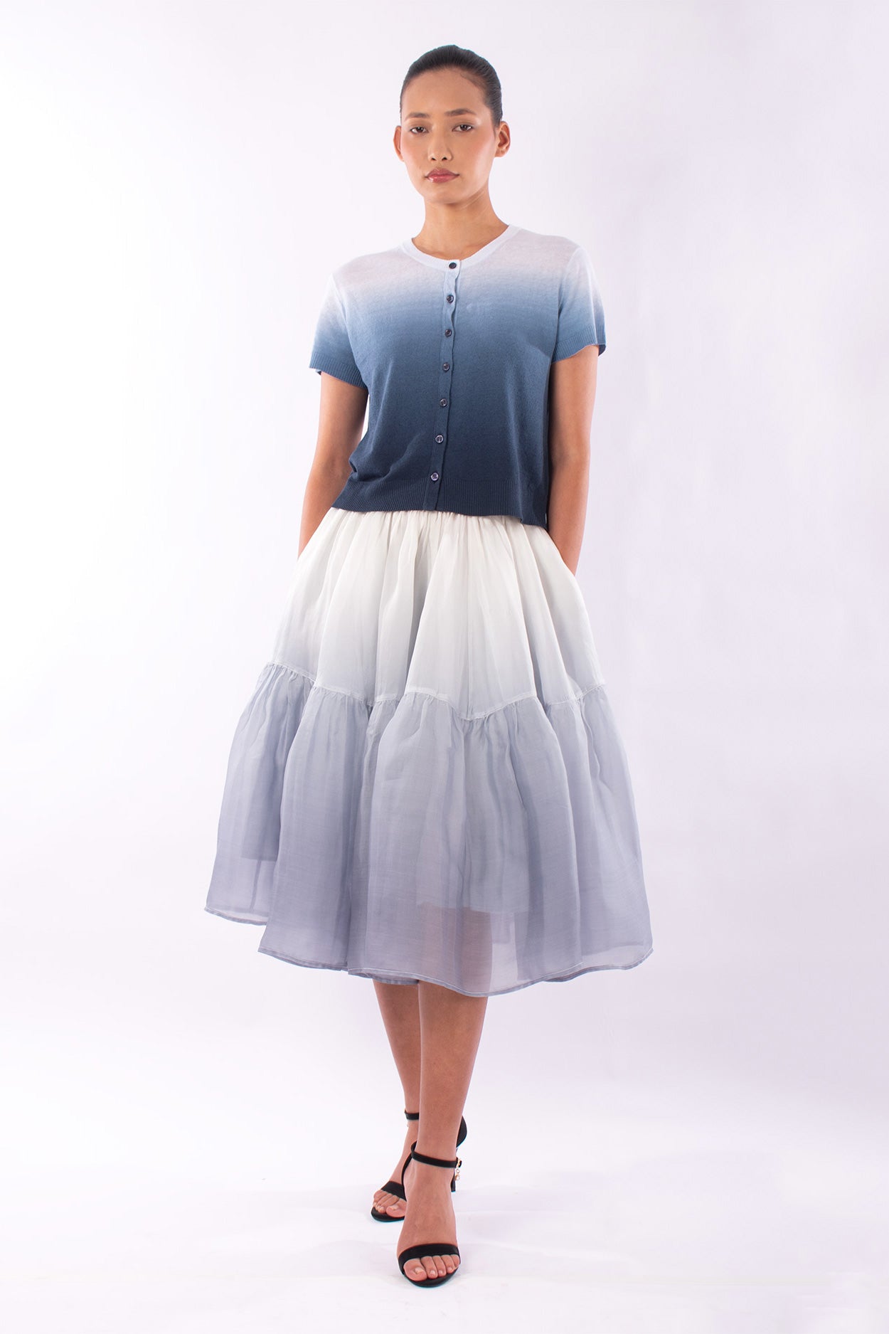 #1208 Cropped Short Sleeve Cardigan In Linen And Organic Cotton- Marritimo Ombre — Lars Andersson, view 5
