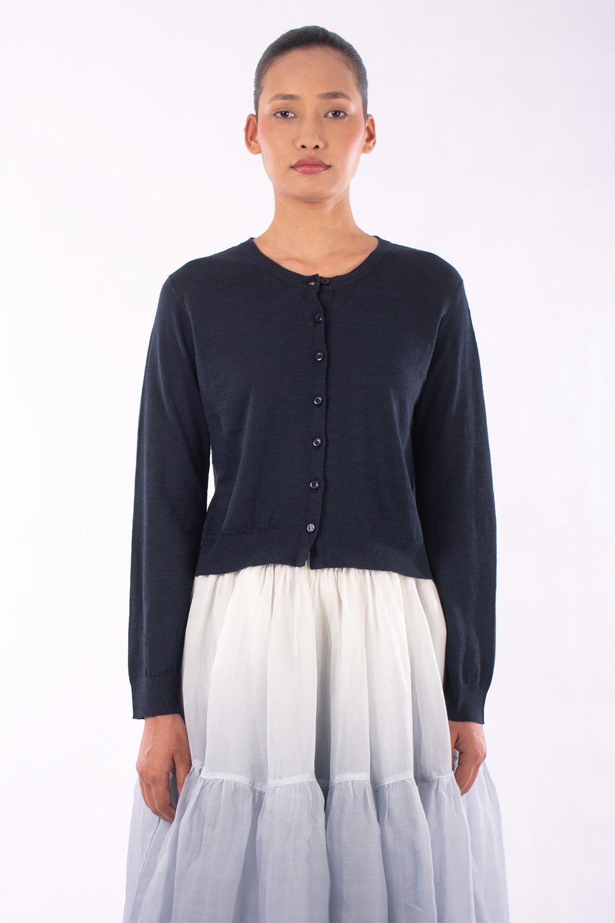 #1218 Cropped Long Sleeve Cardigan- Marritimo — Lars Andersson hand-loomed knitwear