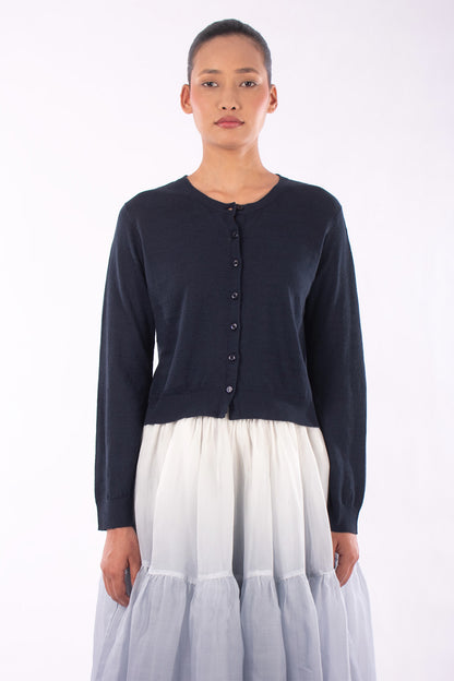 #1218 Cropped Long Sleeve Cardigan- Marritimo — Lars Andersson hand-loomed knitwear