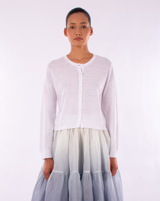 #1218 Cropped long sleeve cardigan in linen and organic cotton