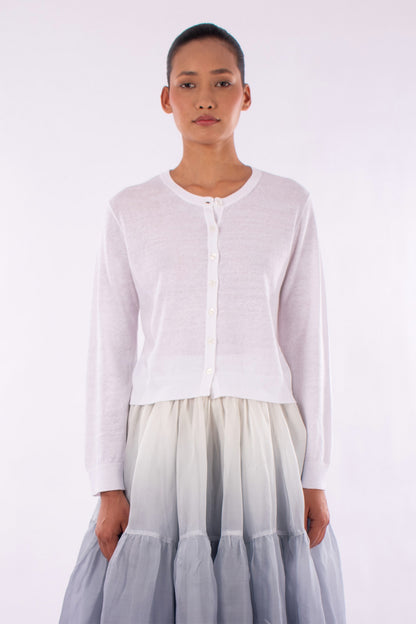 #1218 Cropped Long Sleeve Cardigan In Linen And Organic Cotton-White — Lars Andersson hand-loomed knitwear