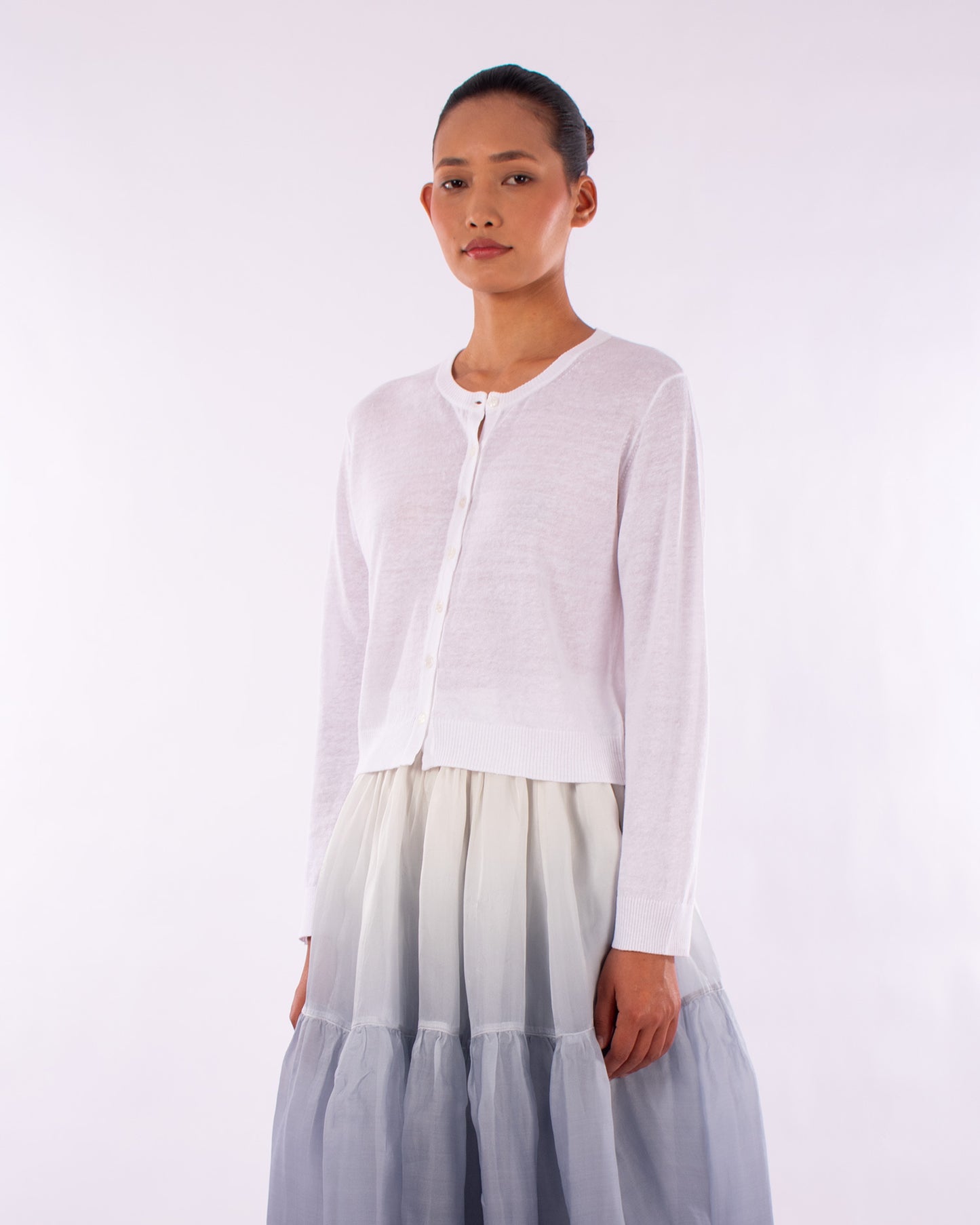 #1218 Cropped long sleeve cardigan in linen and organic cotton