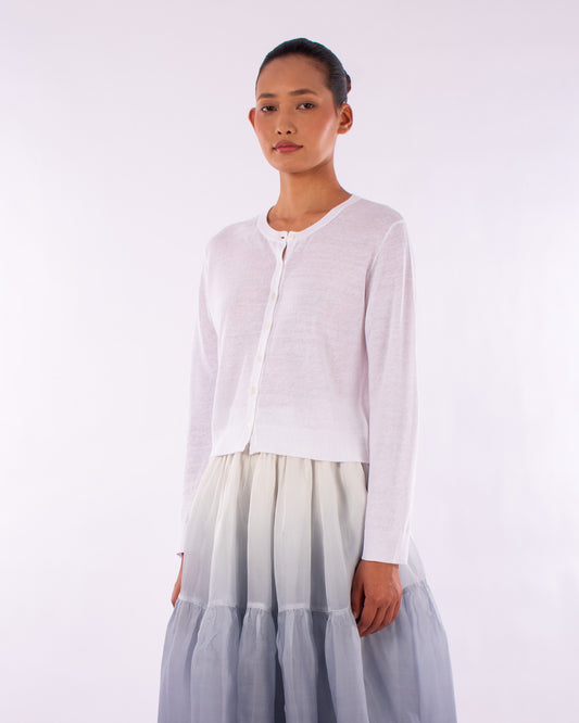 #1218 Cropped long sleeve cardigan in linen and organic cotton