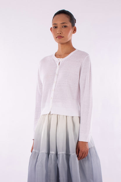 #1218 Cropped Long Sleeve Cardigan In Linen And Organic Cotton-White — Lars Andersson, view 2