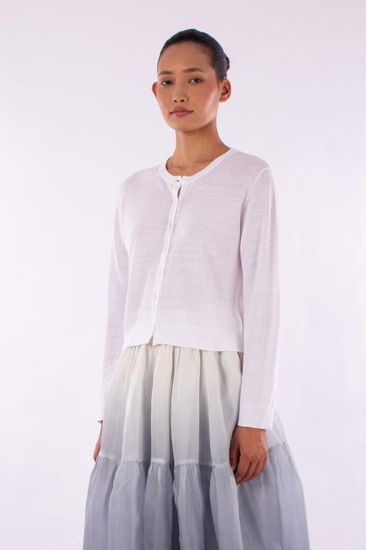 #1218 Cropped Long Sleeve Cardigan In Linen And Organic Cotton-White — Lars Andersson, view 2