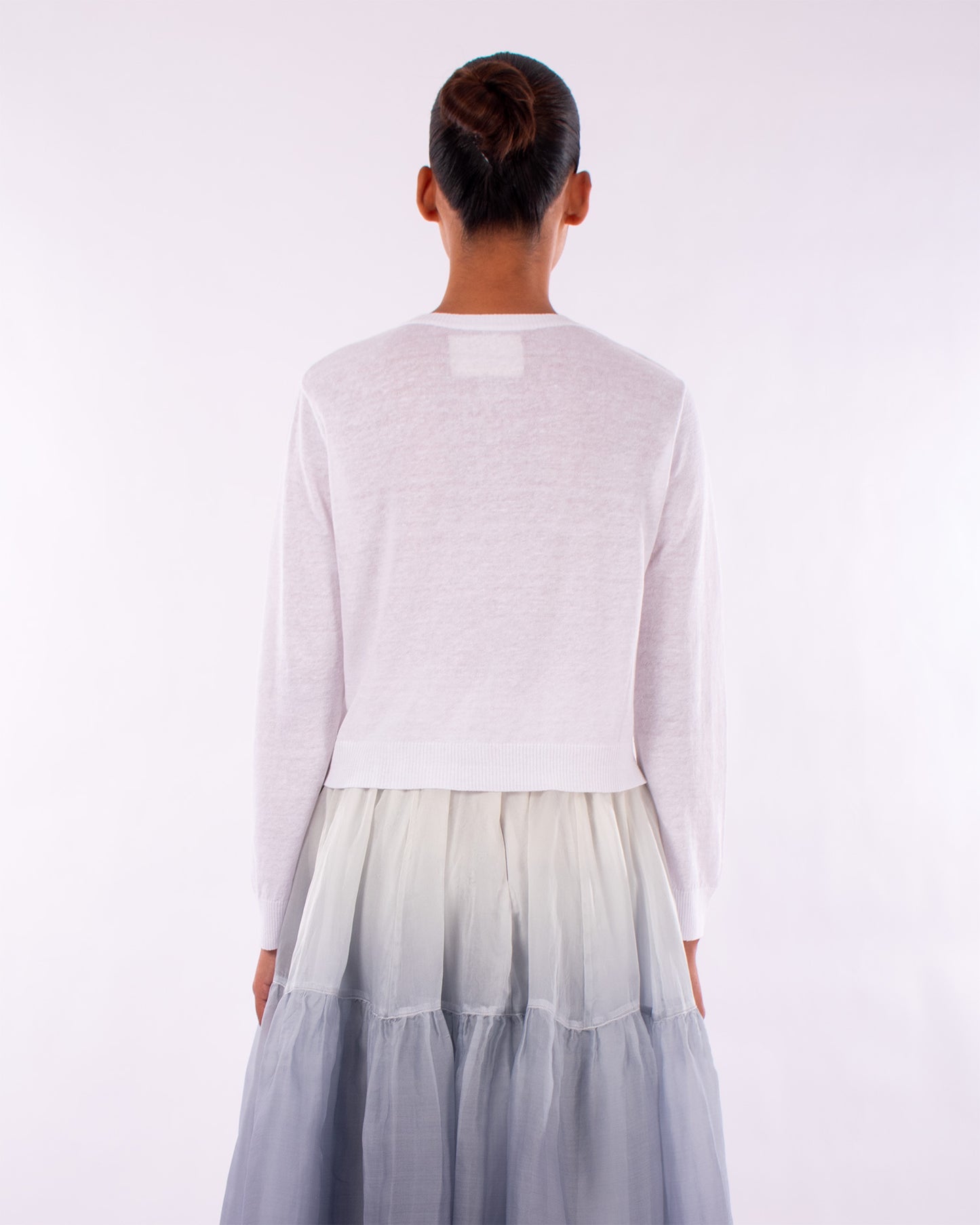 #1218 Cropped long sleeve cardigan in linen and organic cotton