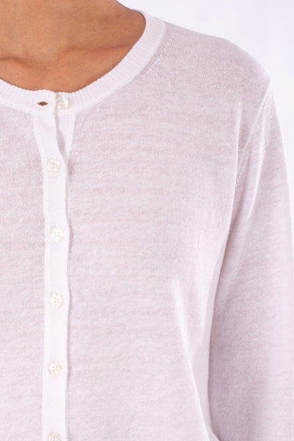 #1218 Cropped Long Sleeve Cardigan In Linen And Organic Cotton-White — Lars Andersson, view 4