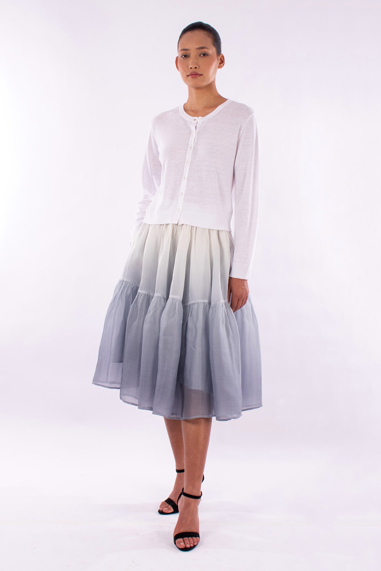 #1218 Cropped Long Sleeve Cardigan In Linen And Organic Cotton-White — Lars Andersson, view 5