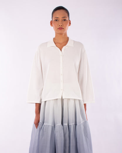 #1219  Boxy shirt collar cardigan in organic cotton