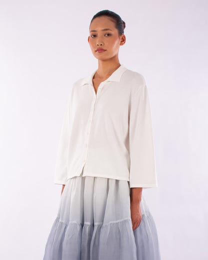 #1219  Boxy shirt collar cardigan in organic cotton