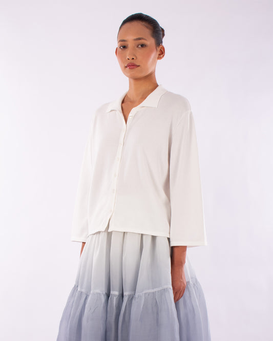#1219  Boxy shirt collar cardigan in organic cotton