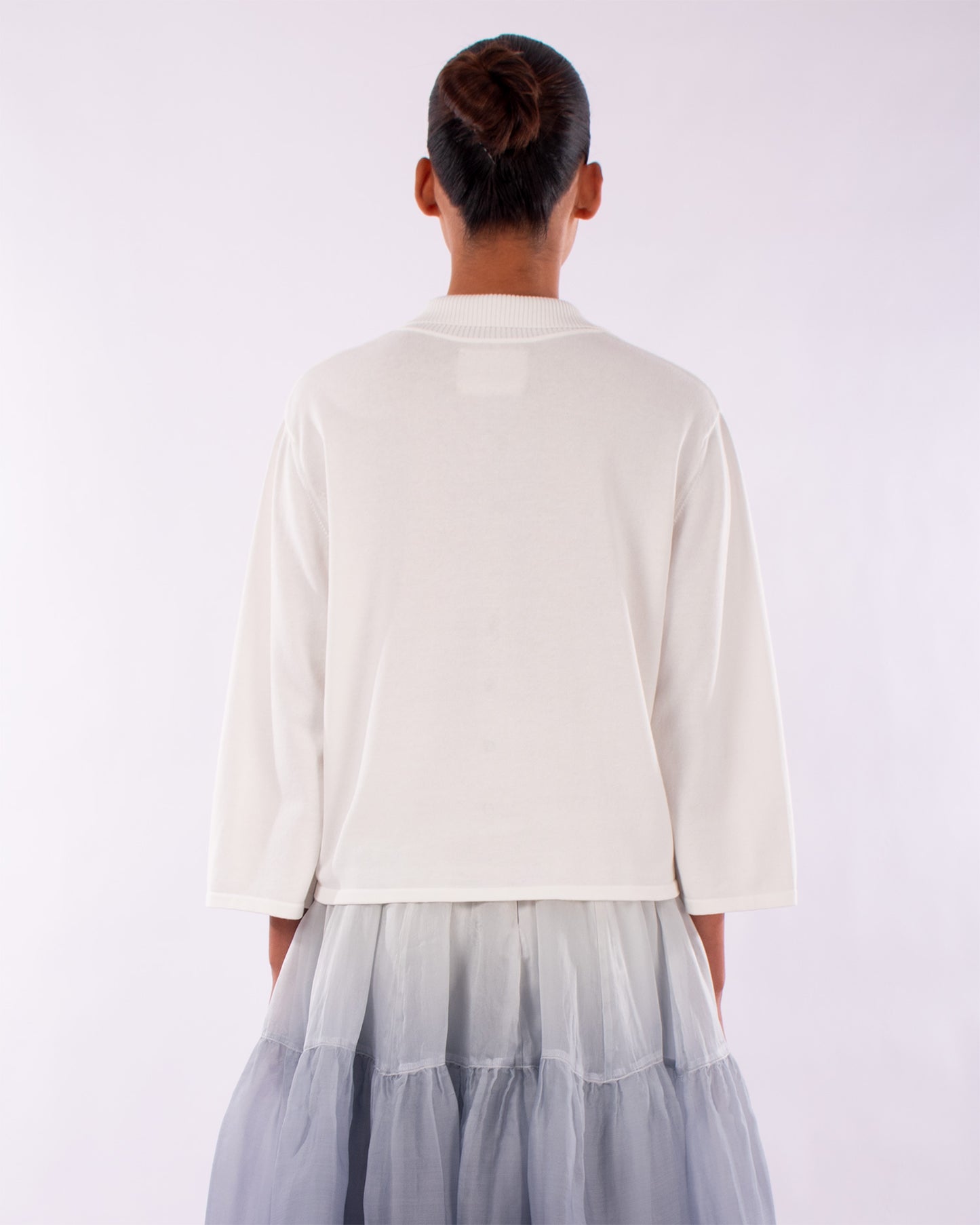 #1219  Boxy shirt collar cardigan in organic cotton