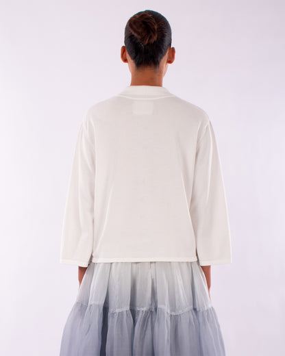 #1219  Boxy shirt collar cardigan in organic cotton