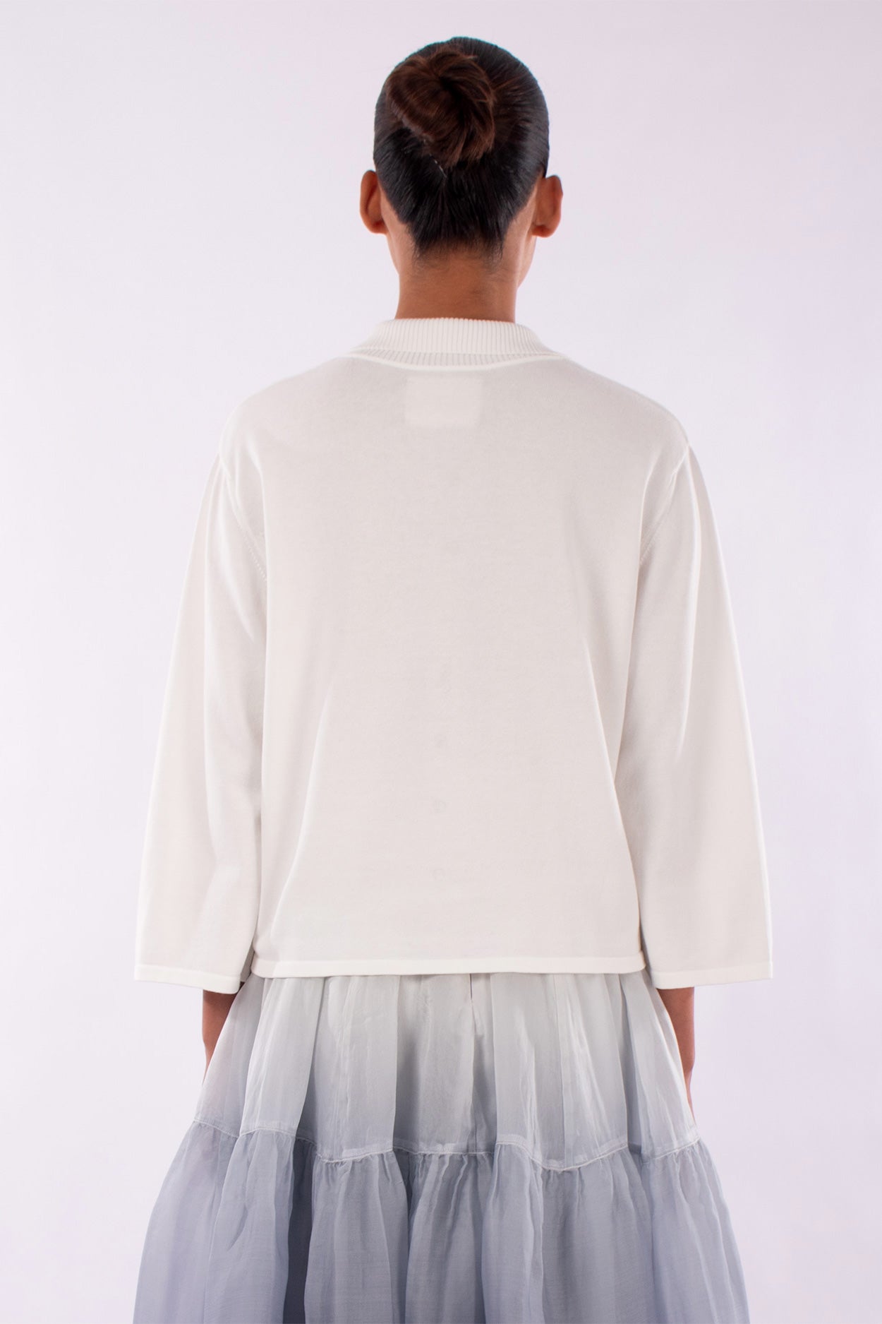 #1219 Boxy Shirt Collar Cardigan In Organic Cotton-White — Lars Andersson, view 3