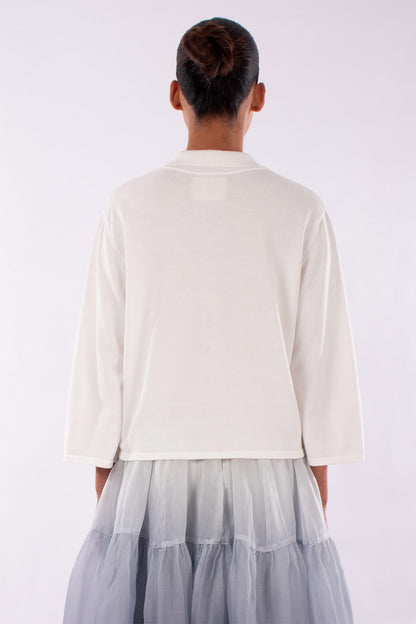 #1219 Boxy Shirt Collar Cardigan In Organic Cotton-White — Lars Andersson, view 3