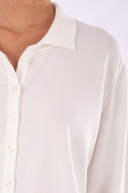 #1219 Boxy Shirt Collar Cardigan In Organic Cotton-White — Lars Andersson, view 4