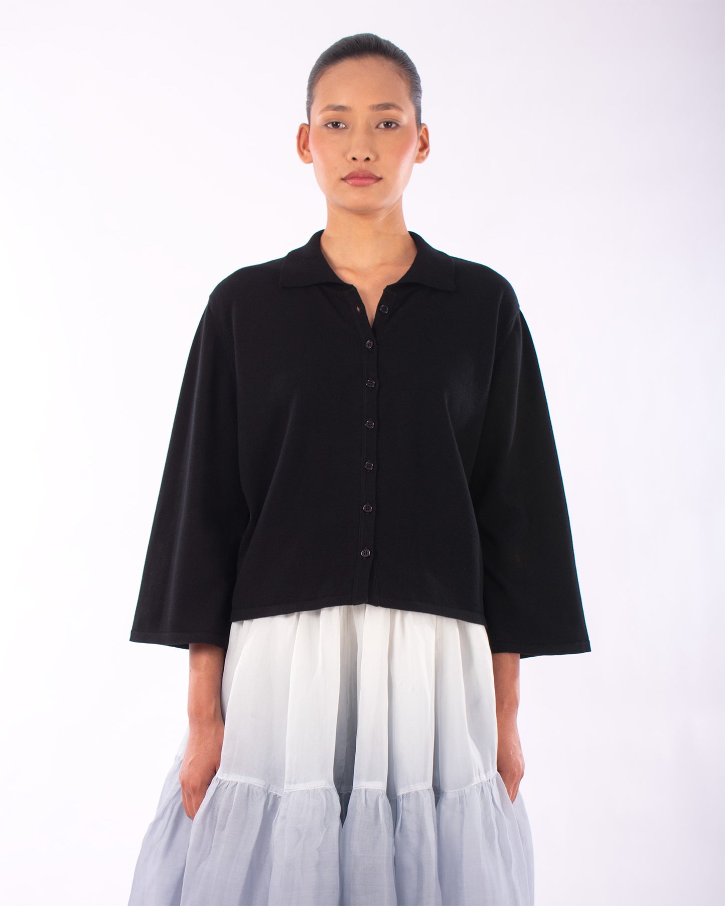 #1219 Boxy shirt collar cardigan in organic cotton