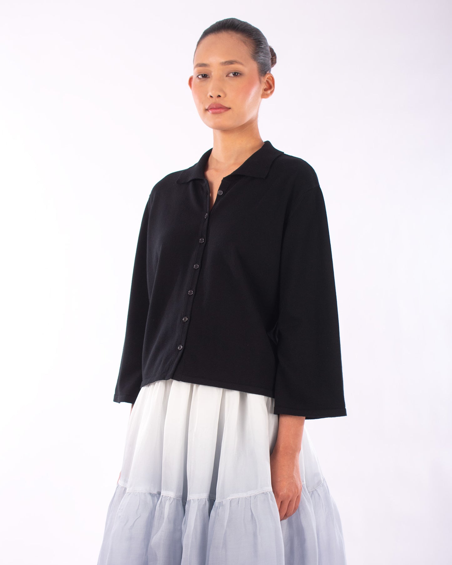 #1219 Boxy shirt collar cardigan in organic cotton