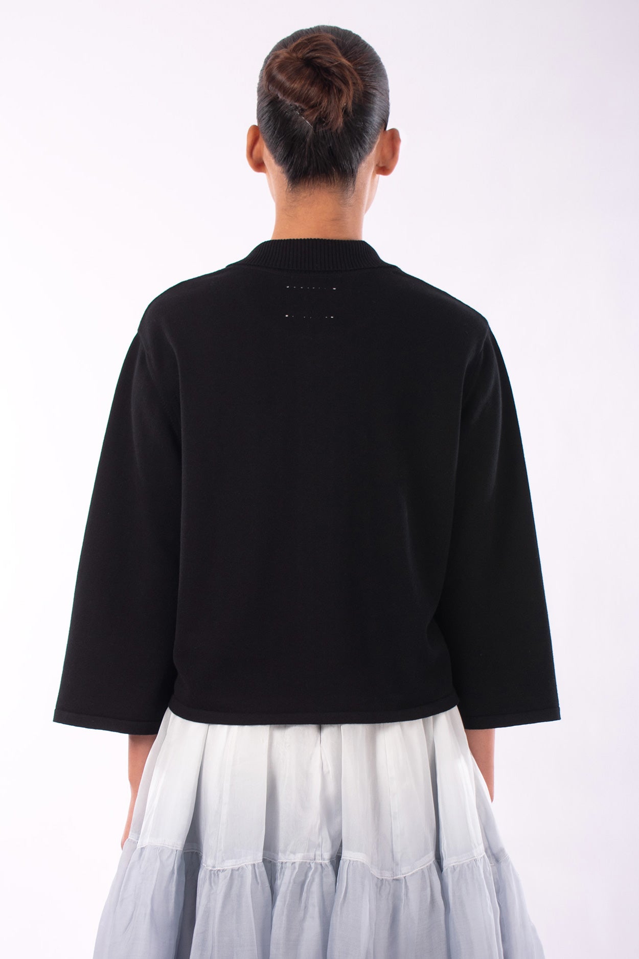 #1219 Boxy Shirt Collar Cardigan In Organic Cotton- Black — Lars Andersson, view 3