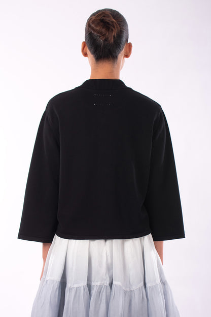 #1219 Boxy Shirt Collar Cardigan In Organic Cotton- Black — Lars Andersson, view 3