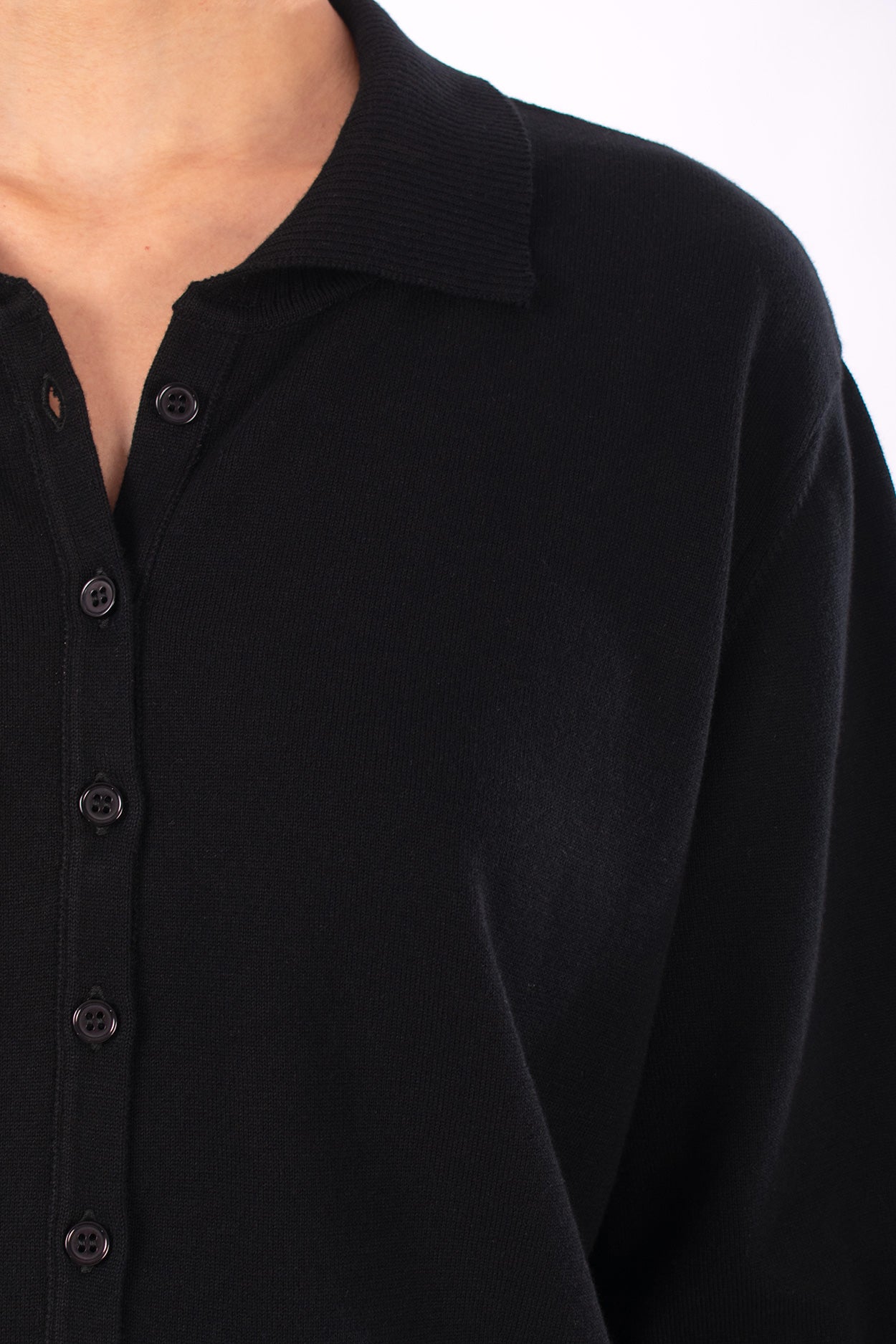 #1219 Boxy Shirt Collar Cardigan In Organic Cotton- Black — Lars Andersson, view 4