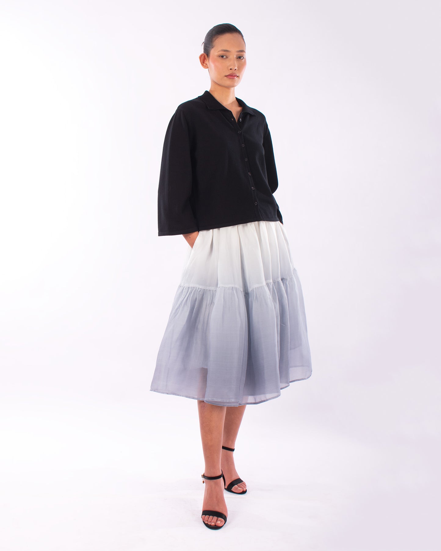 #1219 Boxy shirt collar cardigan in organic cotton