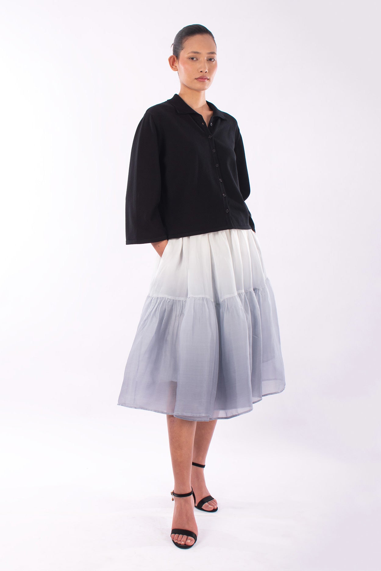#1219 Boxy Shirt Collar Cardigan In Organic Cotton- Black — Lars Andersson, view 5