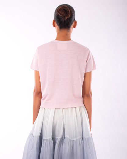 #1230 Cropped short sleeve v-neck sweater in linen and organic cotton