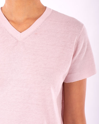 #1230 Cropped short sleeve v-neck sweater in linen and organic cotton