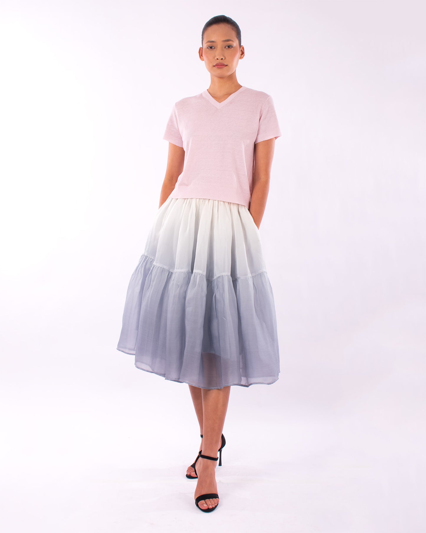#1230 Cropped short sleeve v-neck sweater in linen and organic cotton