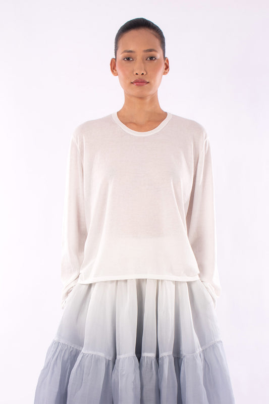 #1239 Long Sleeve Crewneck Top In Organic Cotton-White — Lars Andersson hand-loomed knitwear