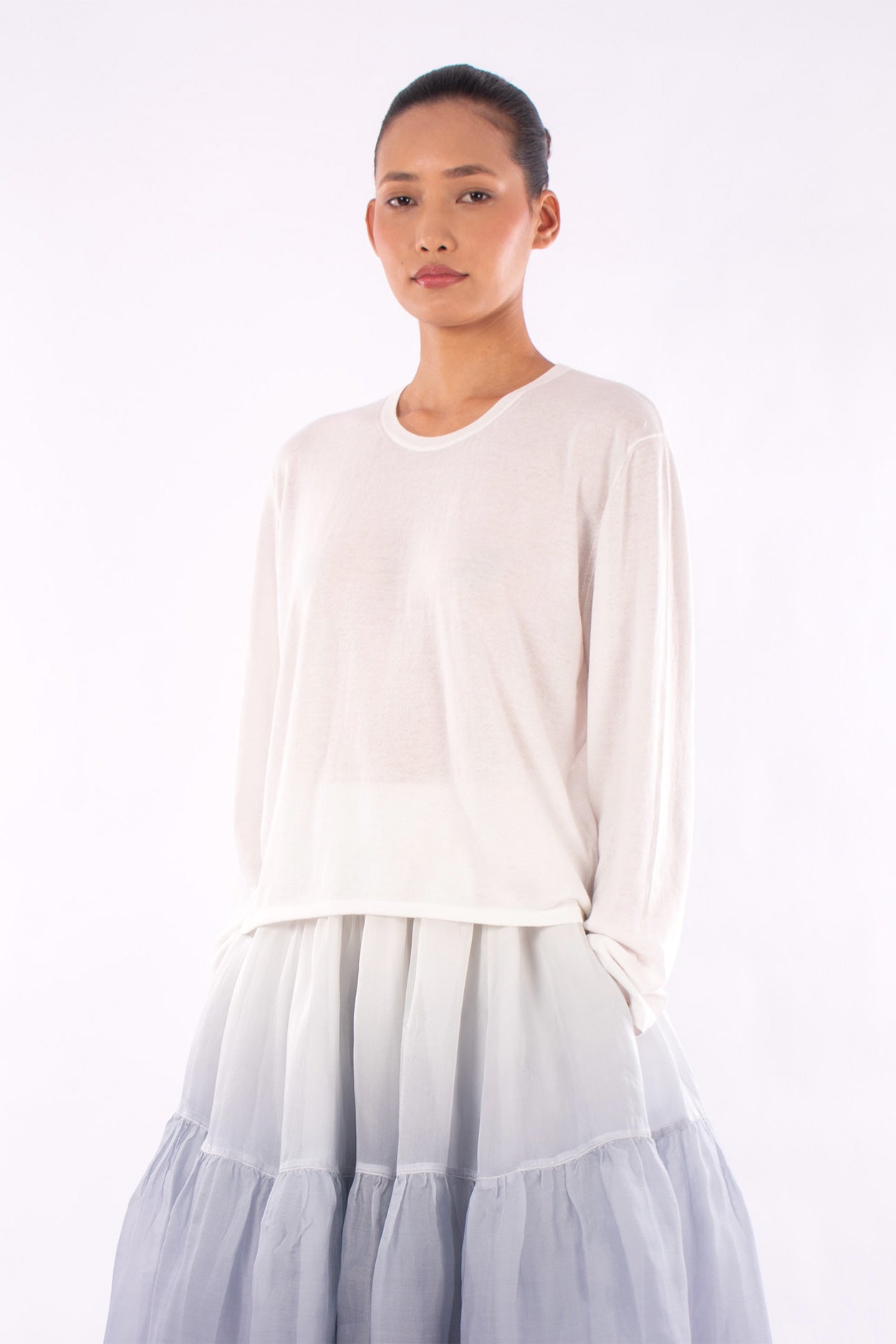 #1239 Long Sleeve Crewneck Top In Organic Cotton-White — Lars Andersson, view 2