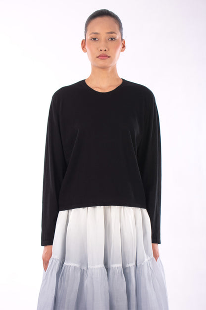 #1239 Long Sleeve Crewneck Top In Organic Cotton-Black — Lars Andersson hand-loomed knitwear