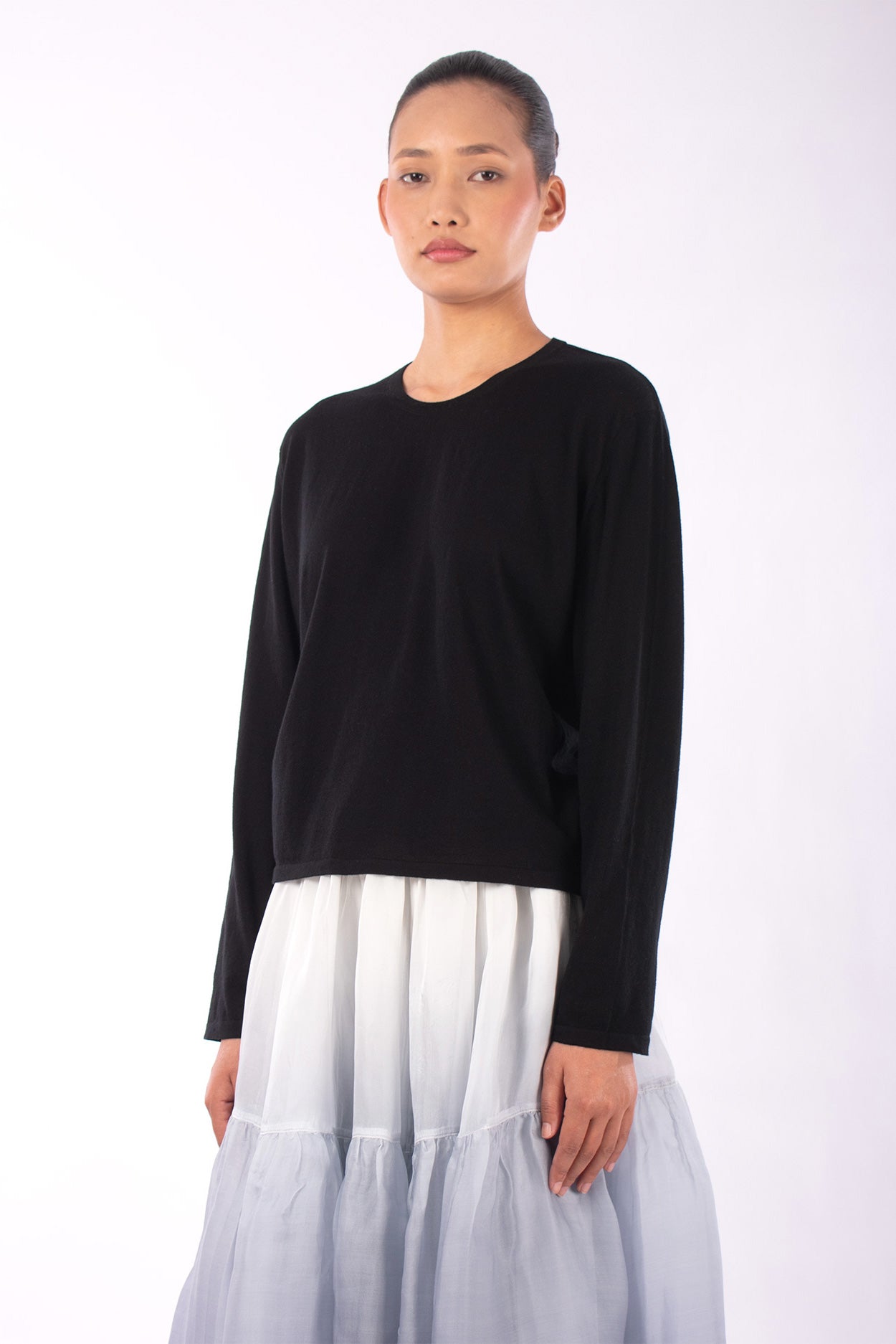 #1239 Long Sleeve Crewneck Top In Organic Cotton-Black — Lars Andersson, view 2