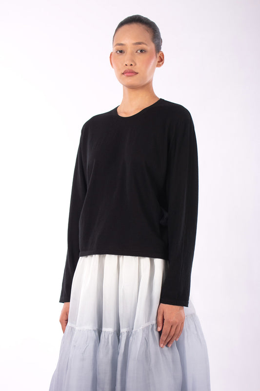 #1239 Long Sleeve Crewneck Top In Organic Cotton-Black — Lars Andersson, view 2