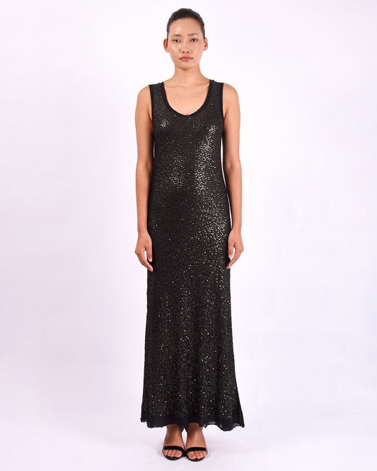 #1288 Scoop-neck tank dress in cotton and metal sequins
