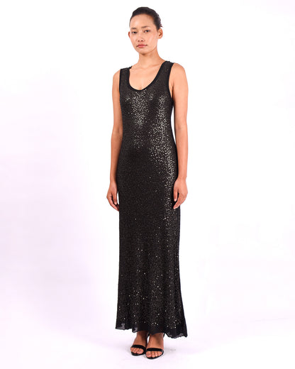 #1288 Scoop-neck tank dress in cotton and metal sequins