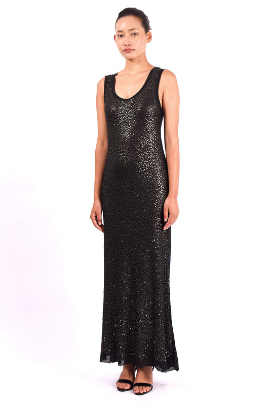 #1288 Scoop-neck tank dress in cotton and metal sequins