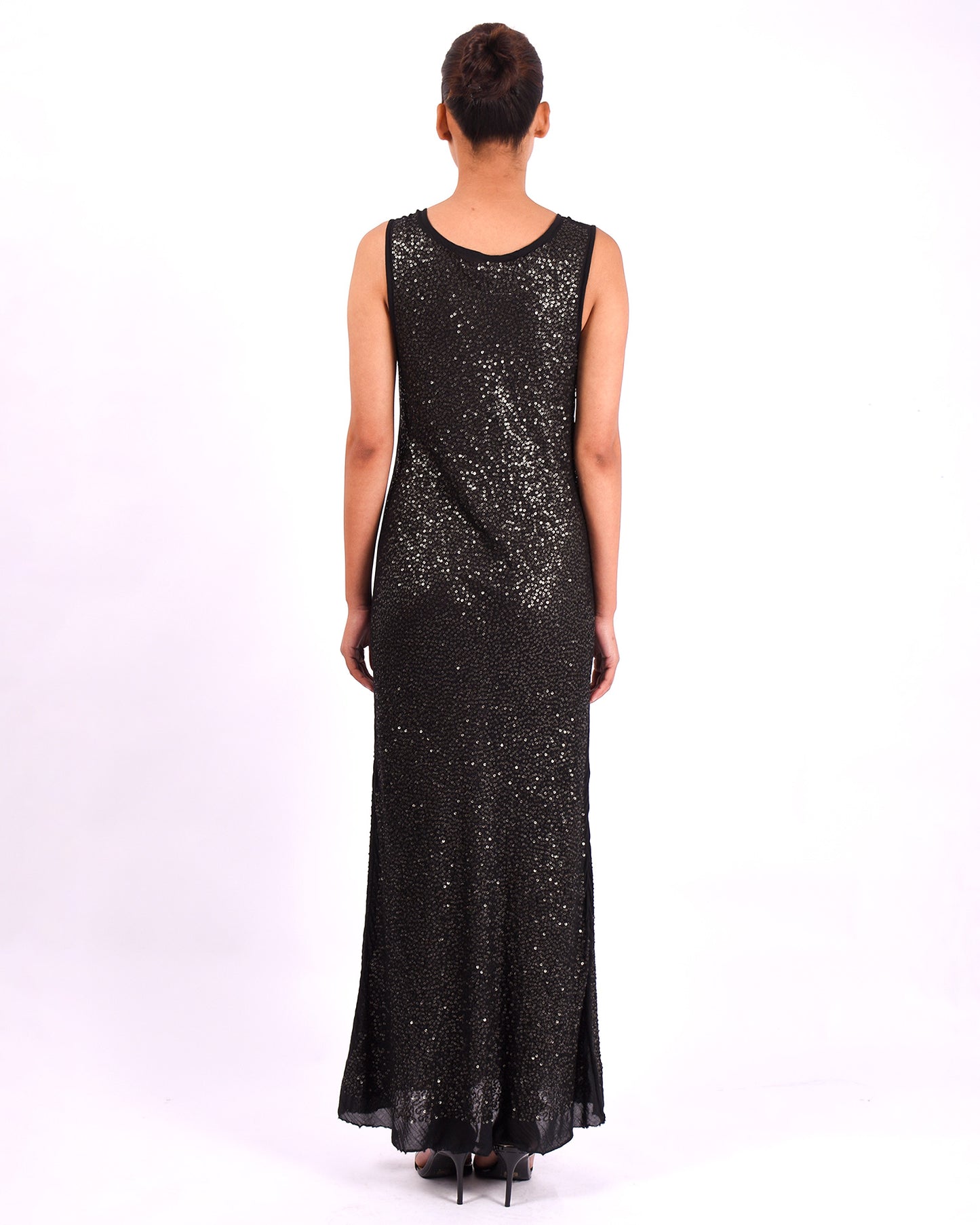 #1288 Scoop-neck tank dress in cotton and metal sequins