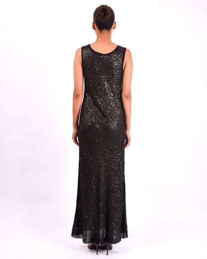 #1288 Scoop-neck tank dress in cotton and metal sequins