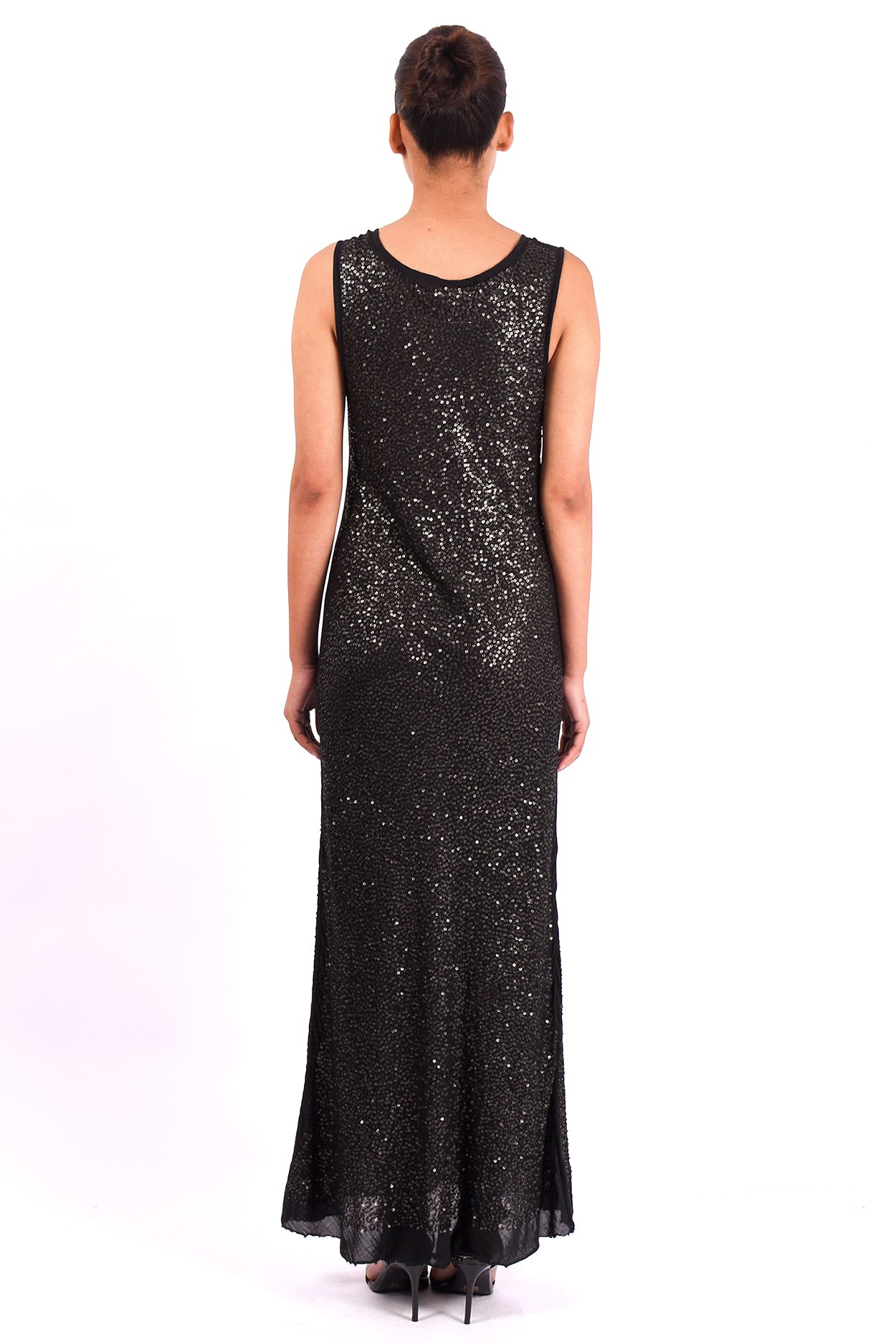 #1288 Scoop-neck Tank Dress In Cotton And Metal Sequins- Black — Lars Andersson, view 3