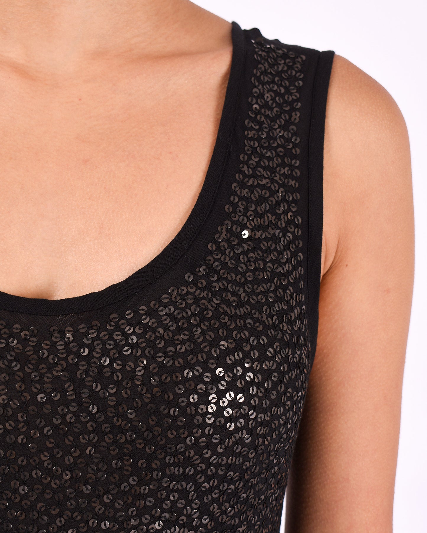#1288 Scoop-neck tank dress in cotton and metal sequins