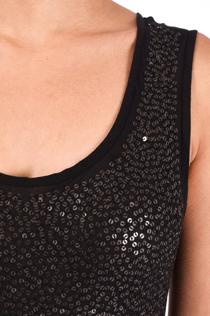 #1288 Scoop-neck Tank Dress In Cotton And Metal Sequins- Black — Lars Andersson, view 4