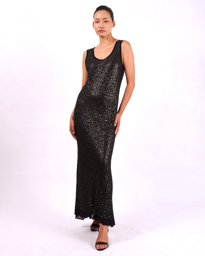 #1288 Scoop-neck tank dress in cotton and metal sequins