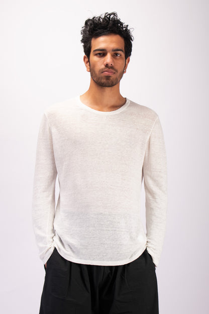 #1304 Long sleeve crewneck top in linen