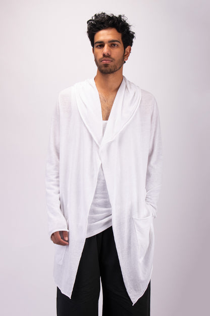 #1321. Hooded wrap jacket in linen and organic cotton