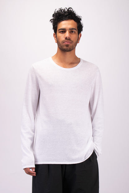 #1327 Long sleeve crewneck top in linen and organic cotton