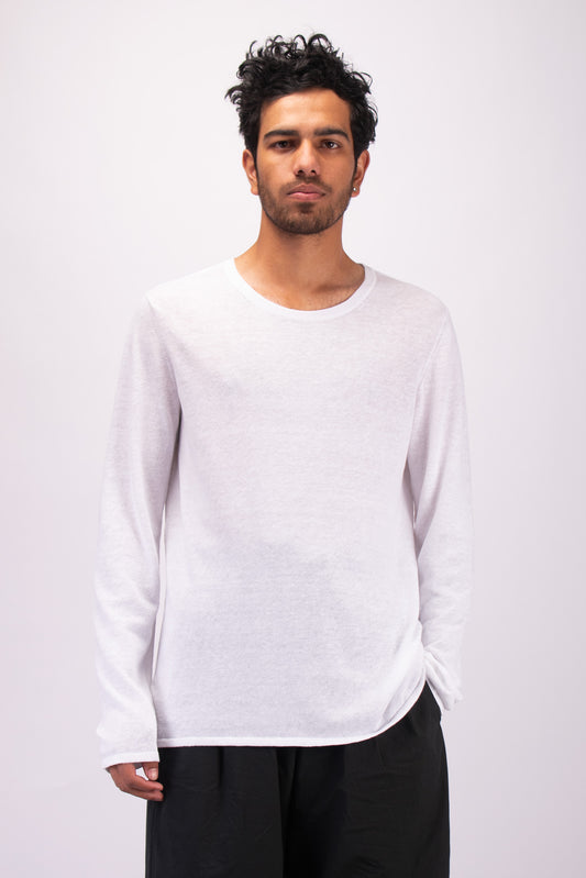 #1327 Long sleeve crewneck top in linen and organic cotton